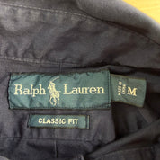 Vintage 90s Polo RL Embroidered Logo Navy Button Down Shirt - M