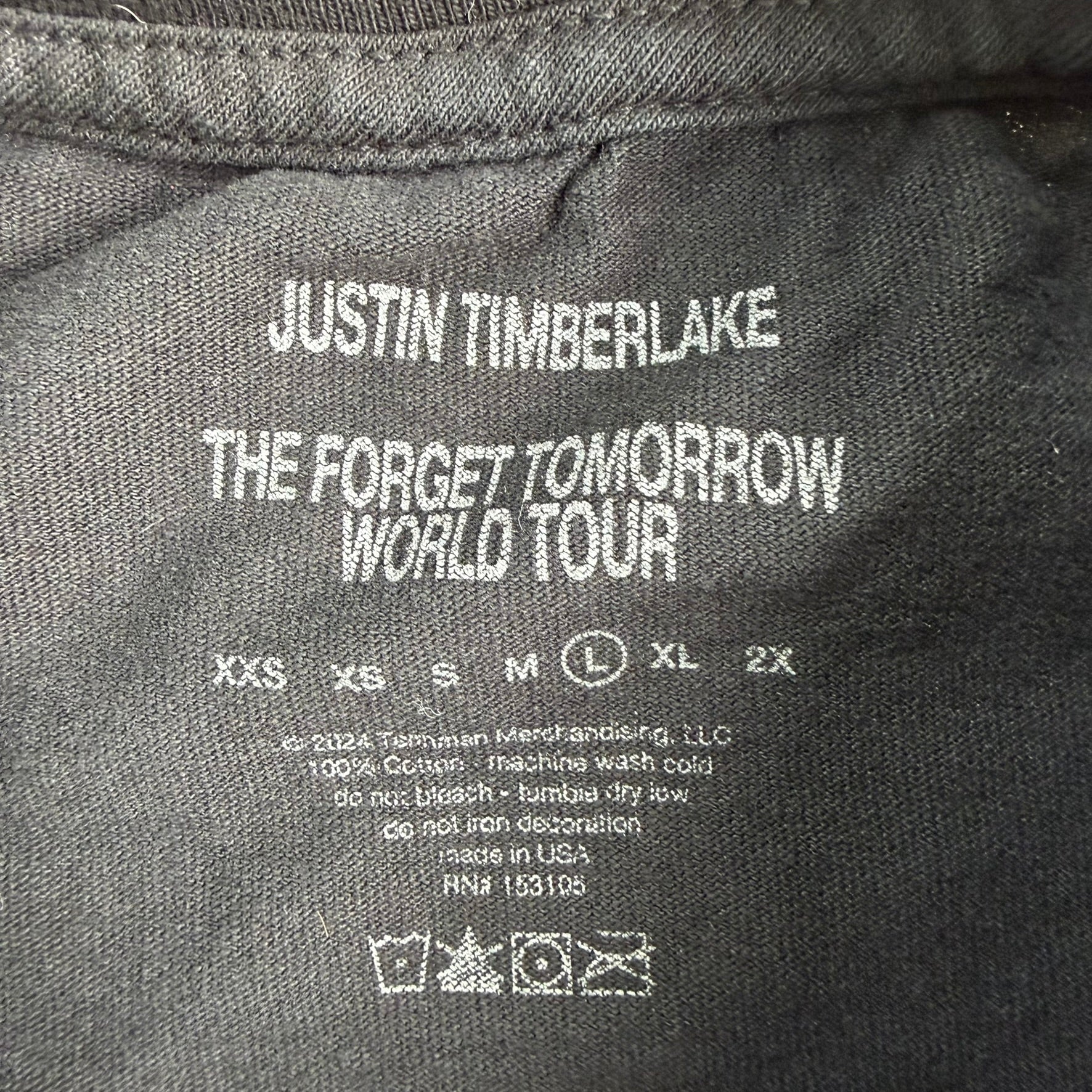 J- '24 Justin Timberlake Presents The Forget Tomorrow World Tour Picture Graphic Tee - L