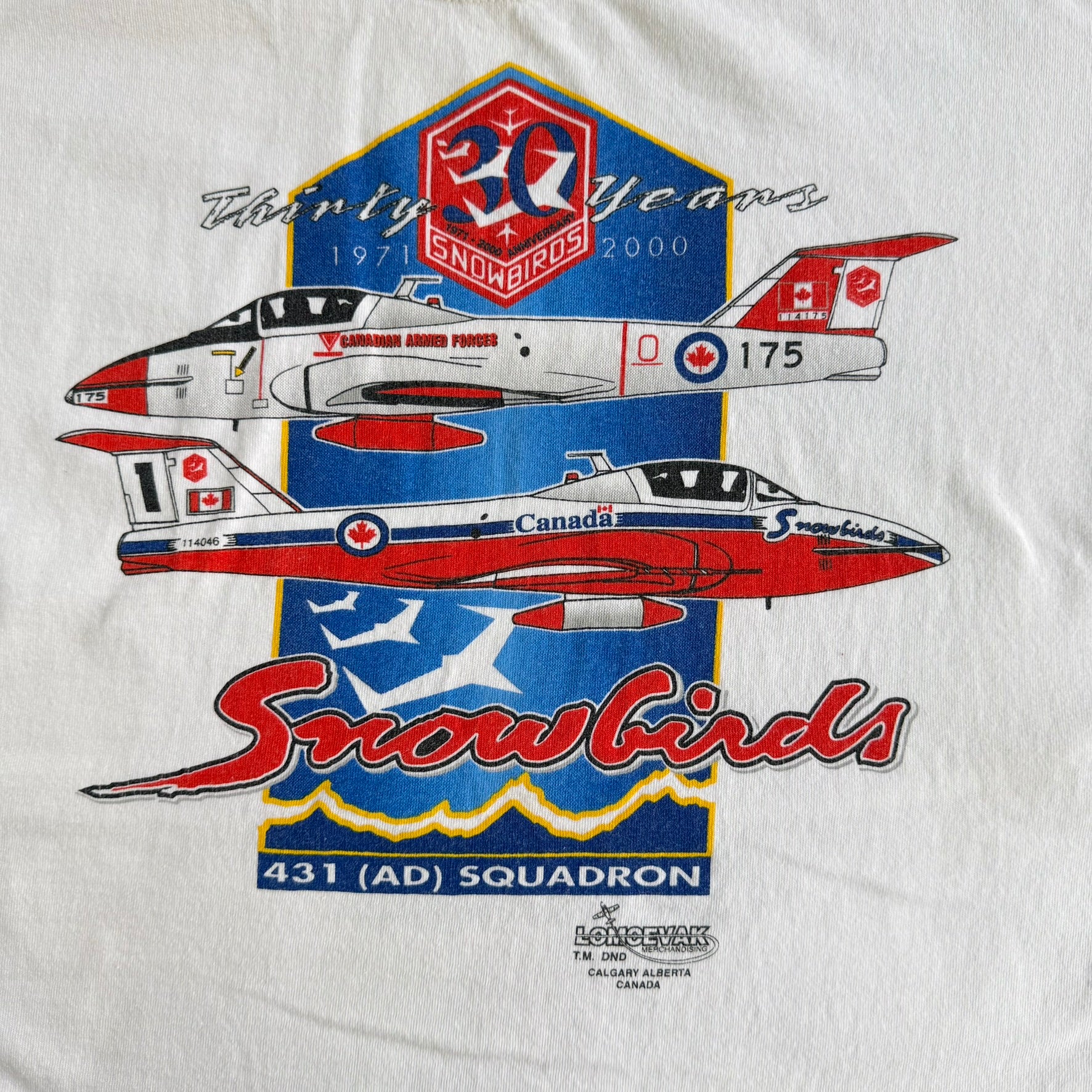 Vintage '00 Canadian Snowbirds Fighter Jets Graphic Made In Canada Tee - L