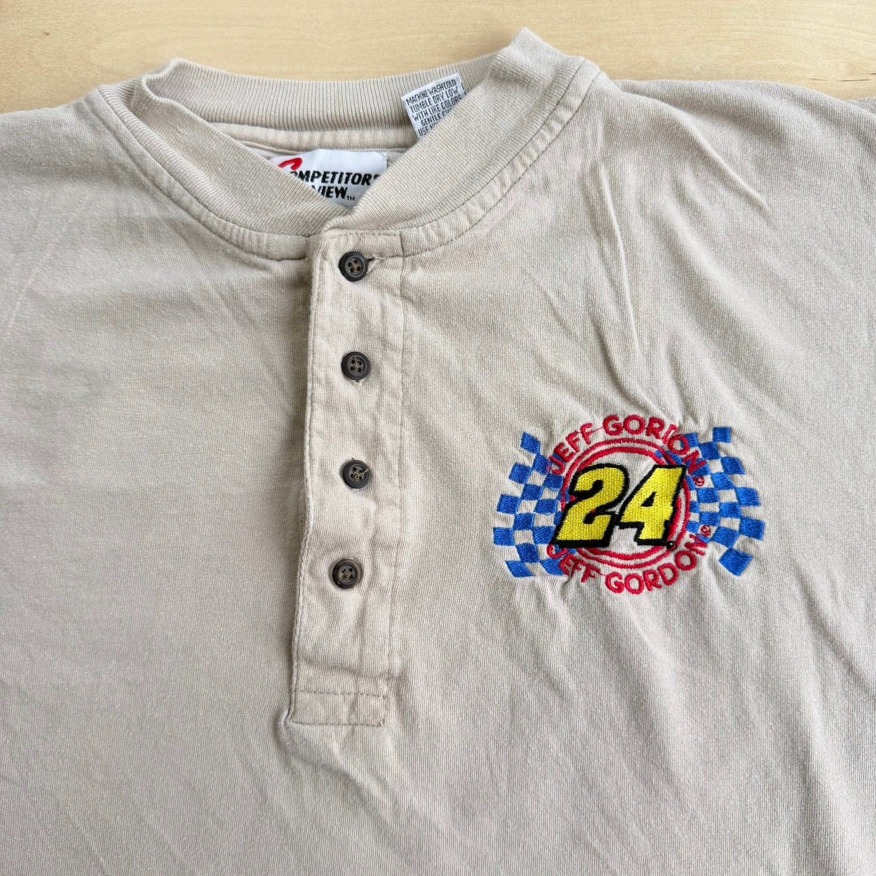 J- Vintage Nascar Jeff Gordon Embroidered Logo & Text Henley Tee - 2XL