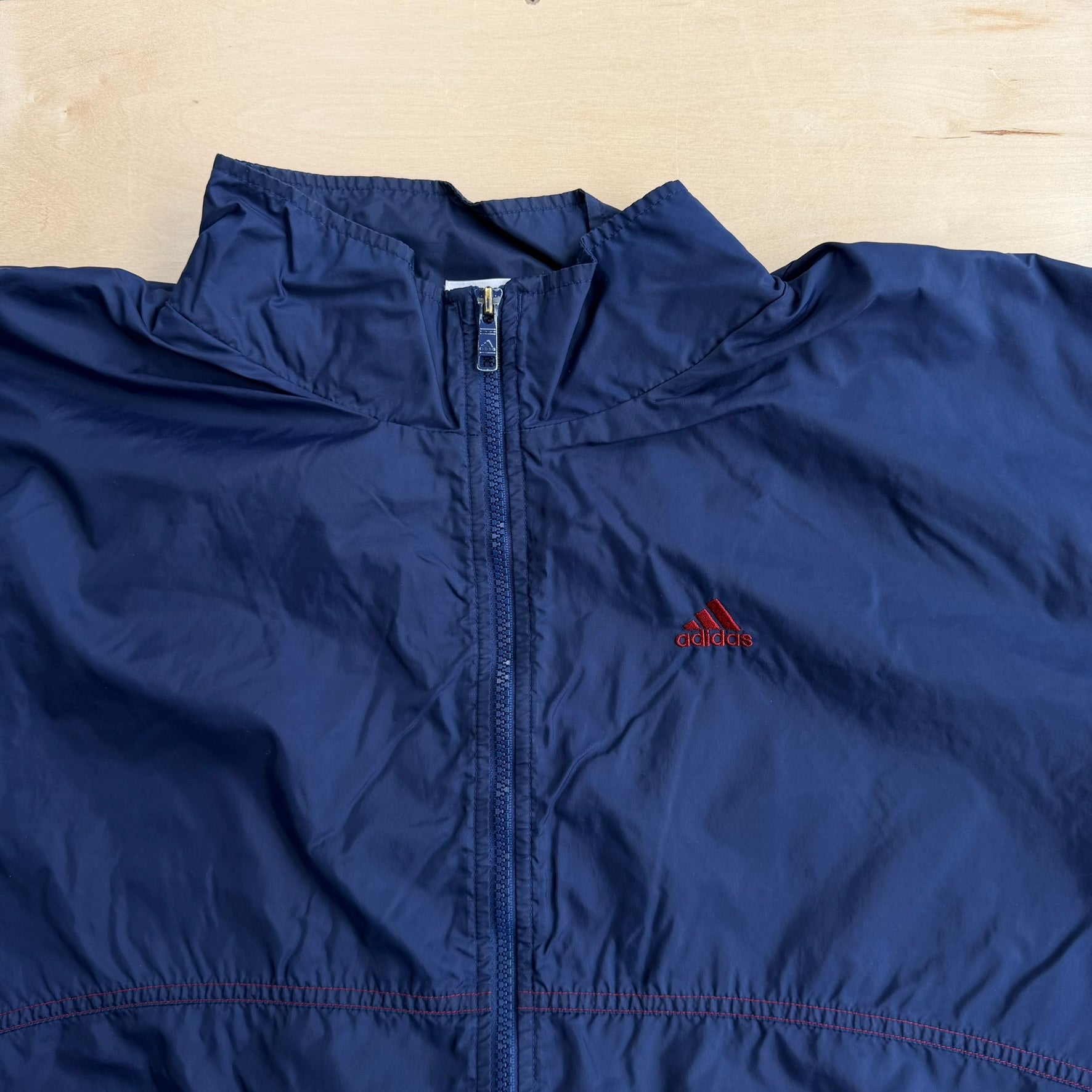 J- Vintage 90s Adidas Embroidered Logo Zip Up Lightweight Jacket - 2XL