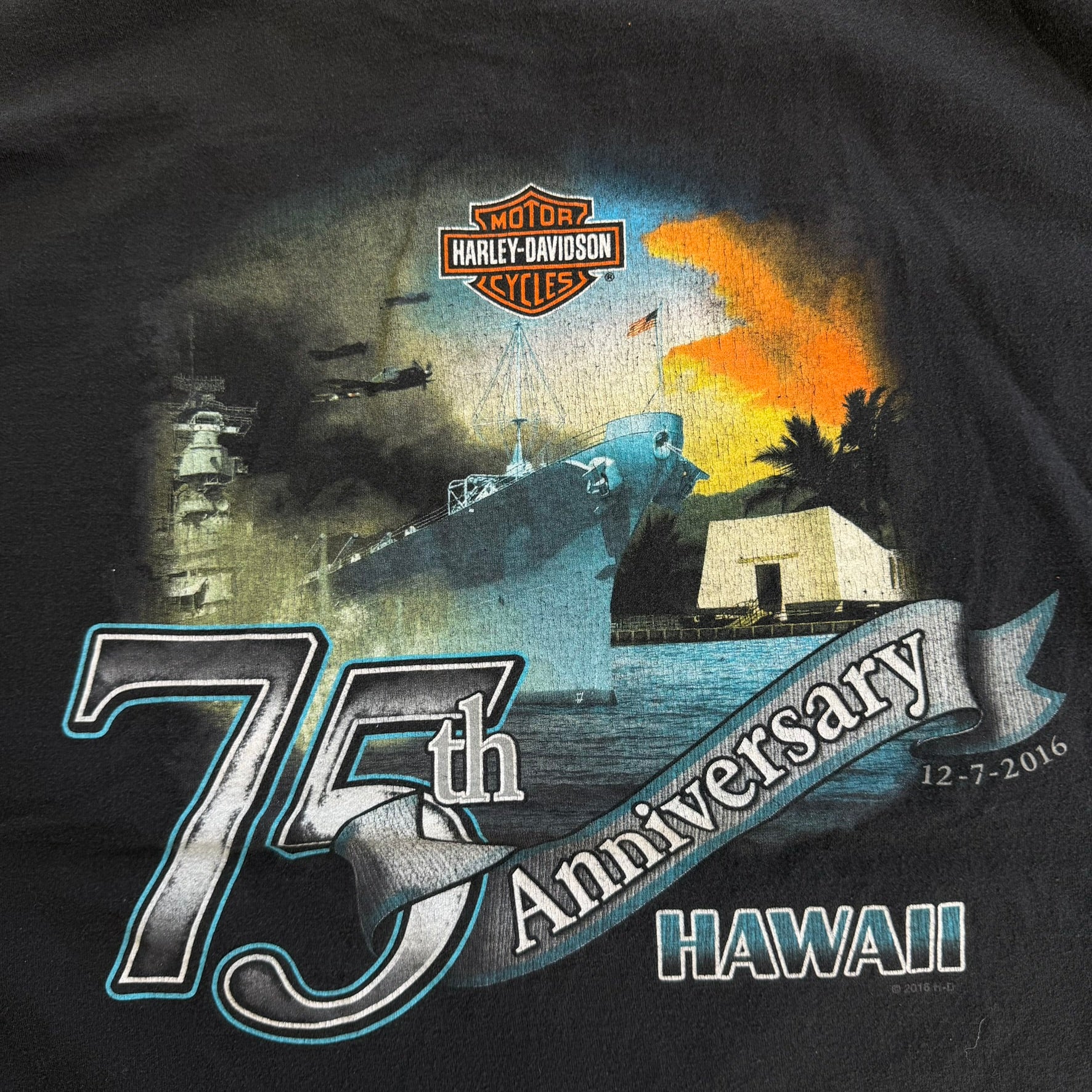 J- '16 Harley Davidson 75th Anniversary Pearl Harbor Graphic Tee - 2XL