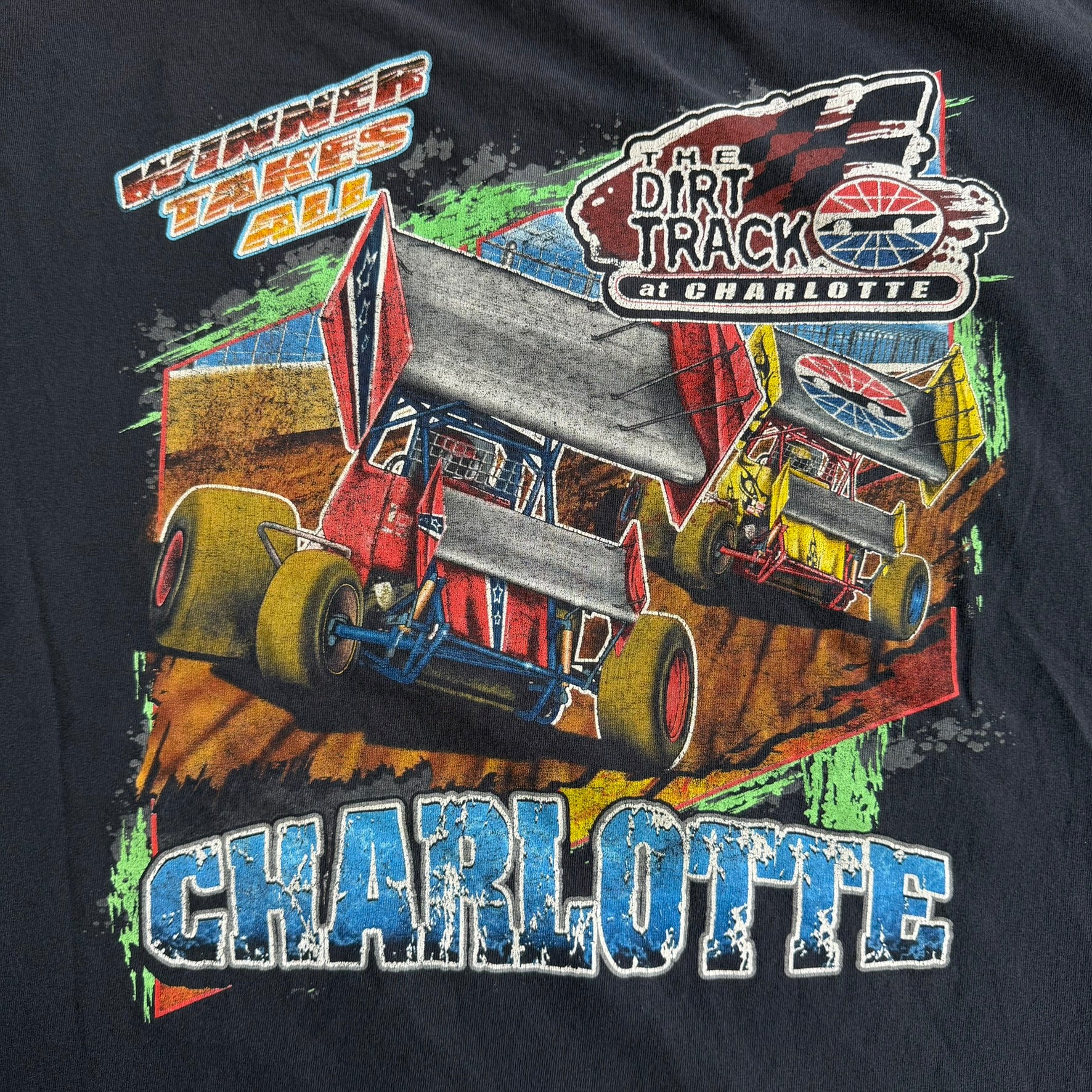Vintage The Dirt Track Charlotte North Carolina Dirt Cars & Superstars Graphic Tee - 2XL