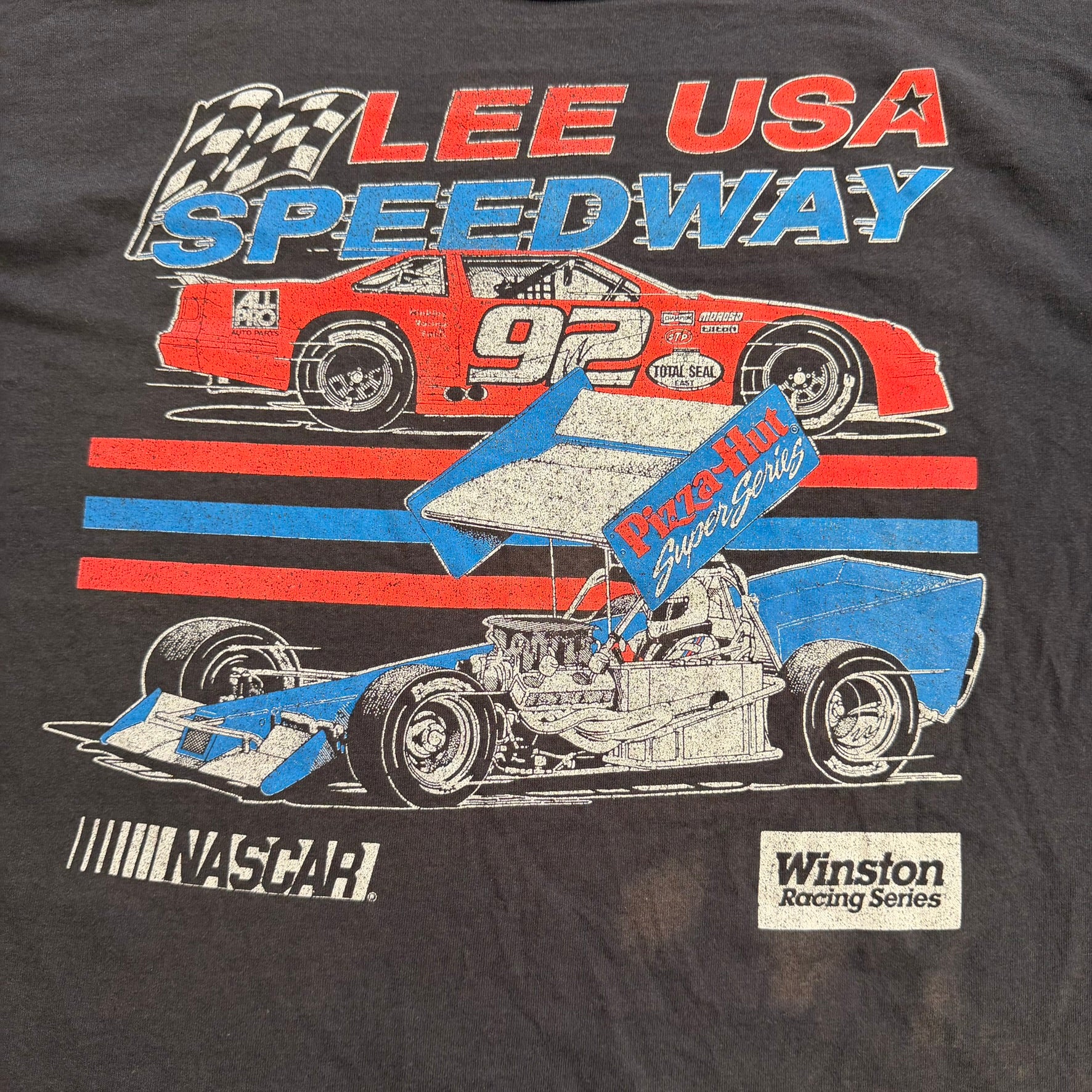 Vintage 90s Nascar Lee USA Speedway Cars Graphic Made In USA Single Stitch Tee - XL