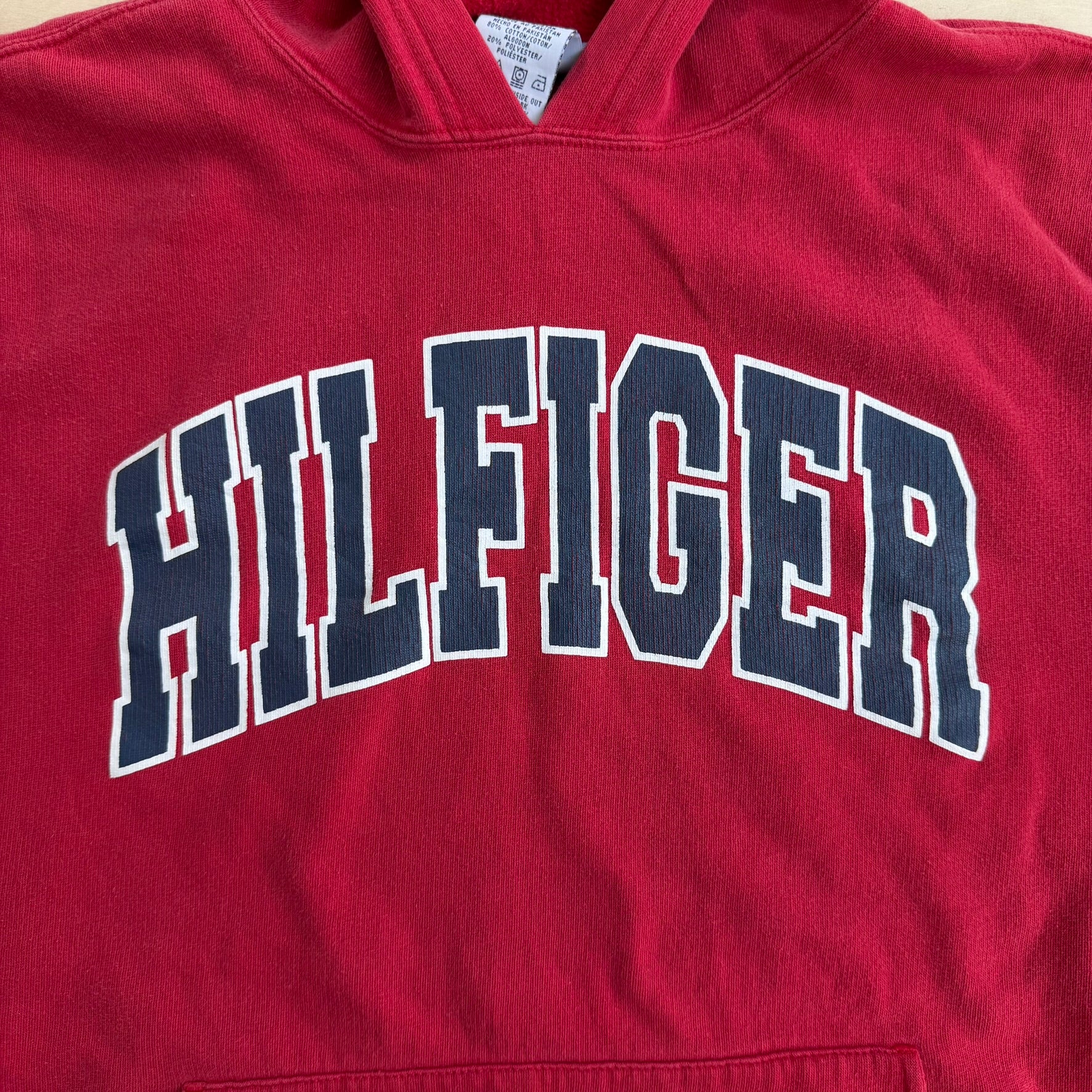 J- Vintage 90s Tommy Hilfiger Collegiate Style Text Graphic Hoodie - XL (fits L)