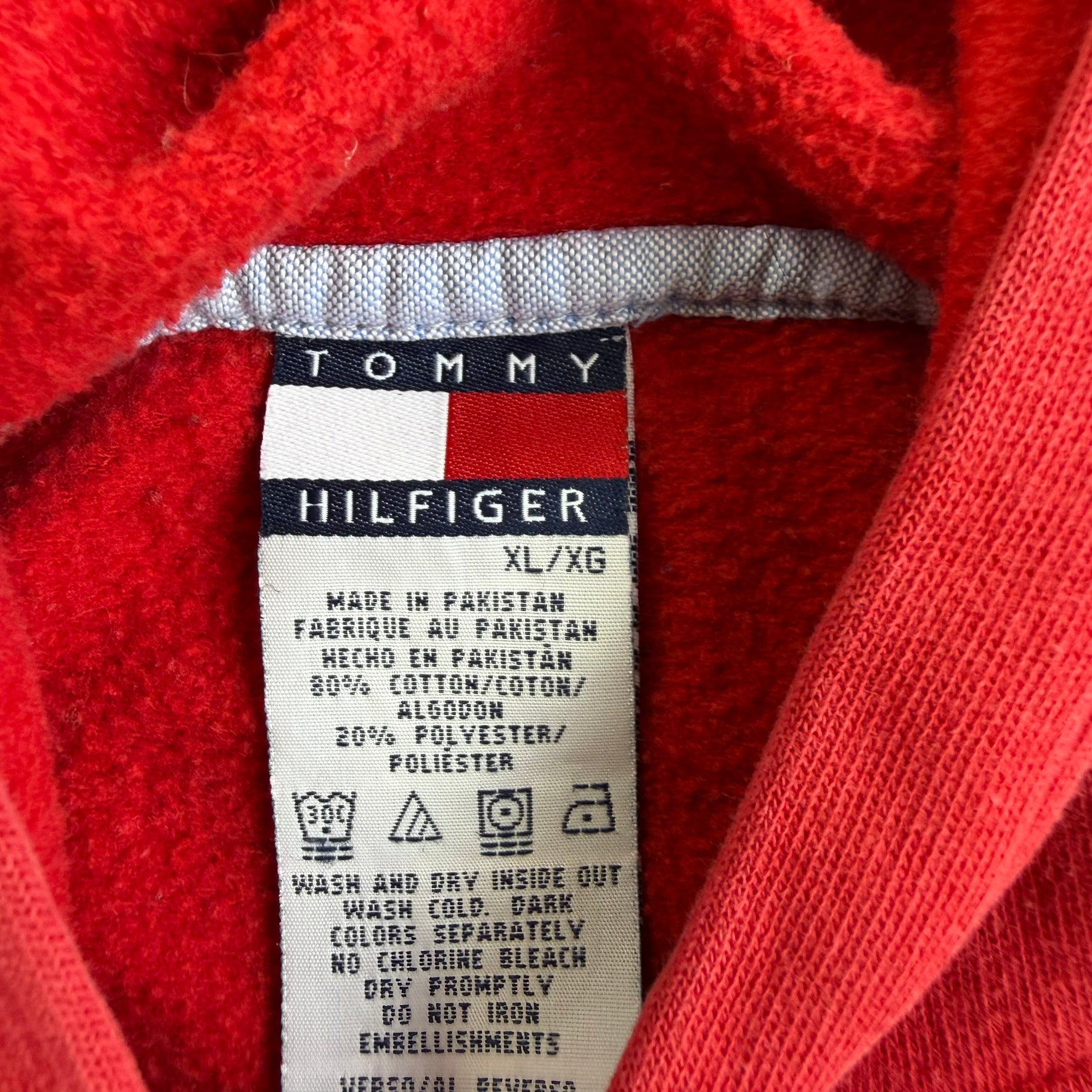 J- Vintage 90s Tommy Hilfiger Collegiate Style Text Graphic Hoodie - XL (fits L)