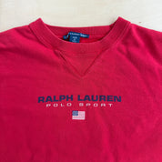 J- Vintage 90s Polo Sports RL Text & American Flag Graphic Made In USA Crewneck - L