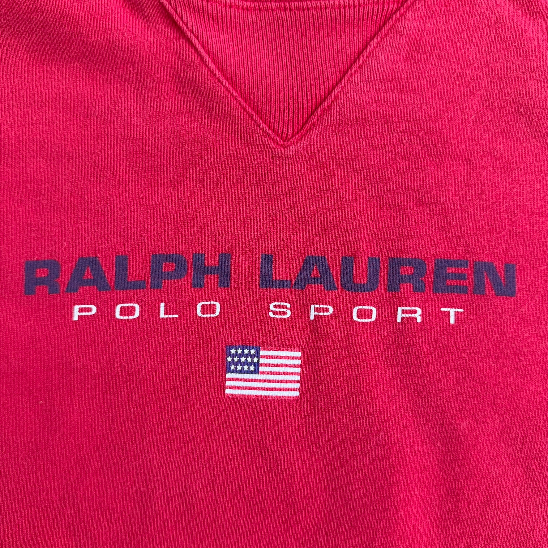 J- Vintage 90s Polo Sports RL Text & American Flag Graphic Made In USA Crewneck - L