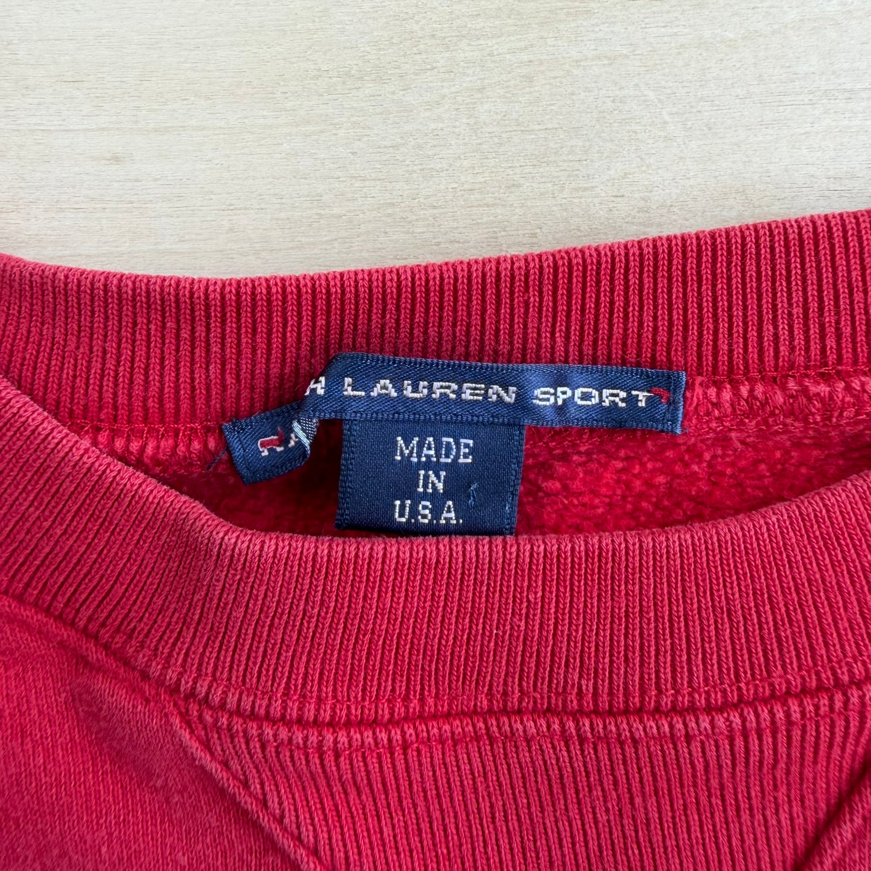 J- Vintage 90s Polo Sports RL Text & American Flag Graphic Made In USA Crewneck - L