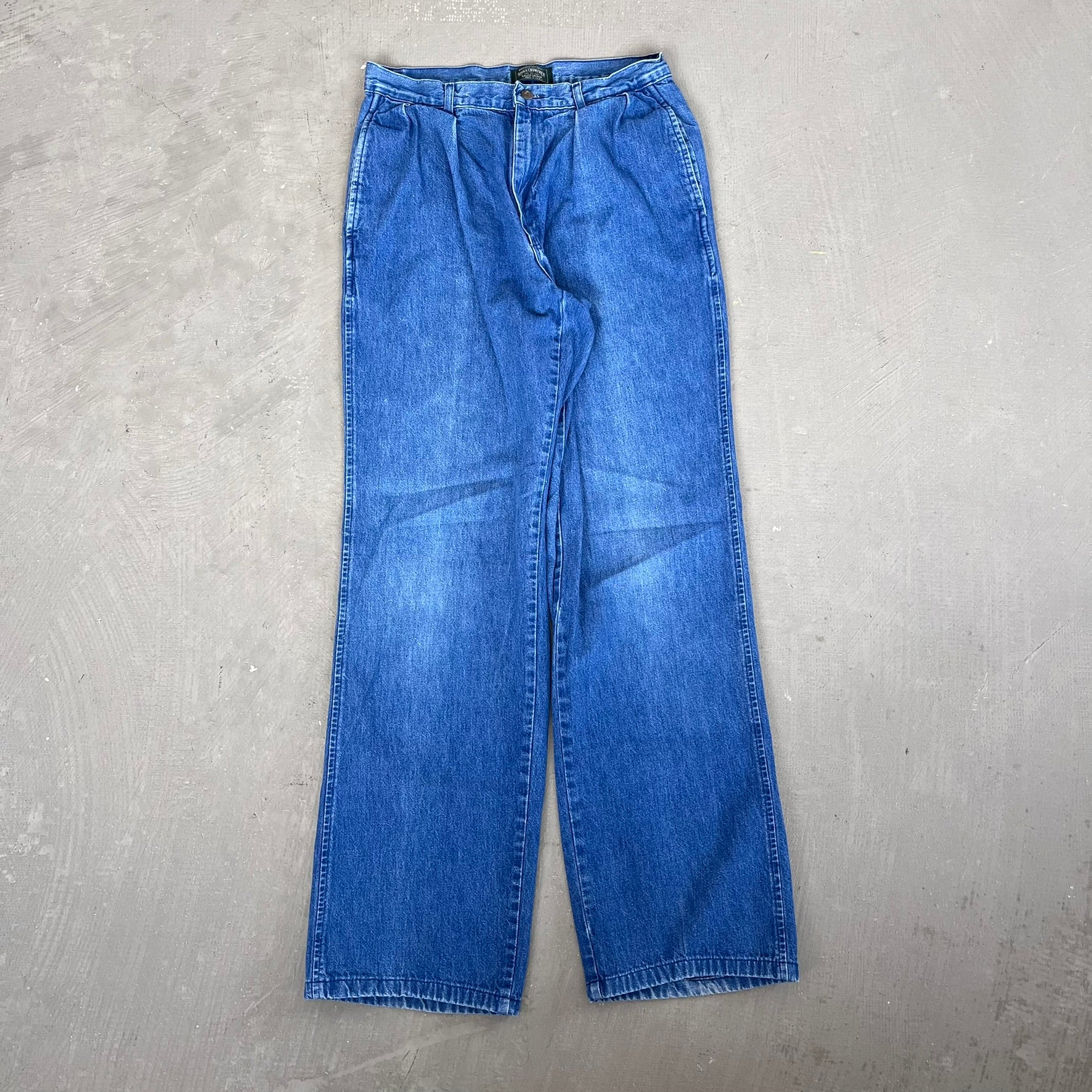 F- Vintage 90s POLO COUNTRY Ralph Lauren Pleated Wide Leg Blue Denim Pants