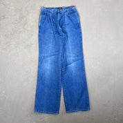 F- Vintage 90s POLO COUNTRY Ralph Lauren Pleated Wide Leg Blue Denim Pants