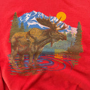 J-  Vintage Moose In Lake Animal Print Graphic Crewneck - M