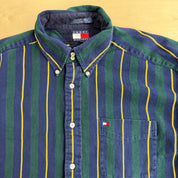 J- Vintage 90s Tommy Hilfiger Striped Button Down Shirt - L
