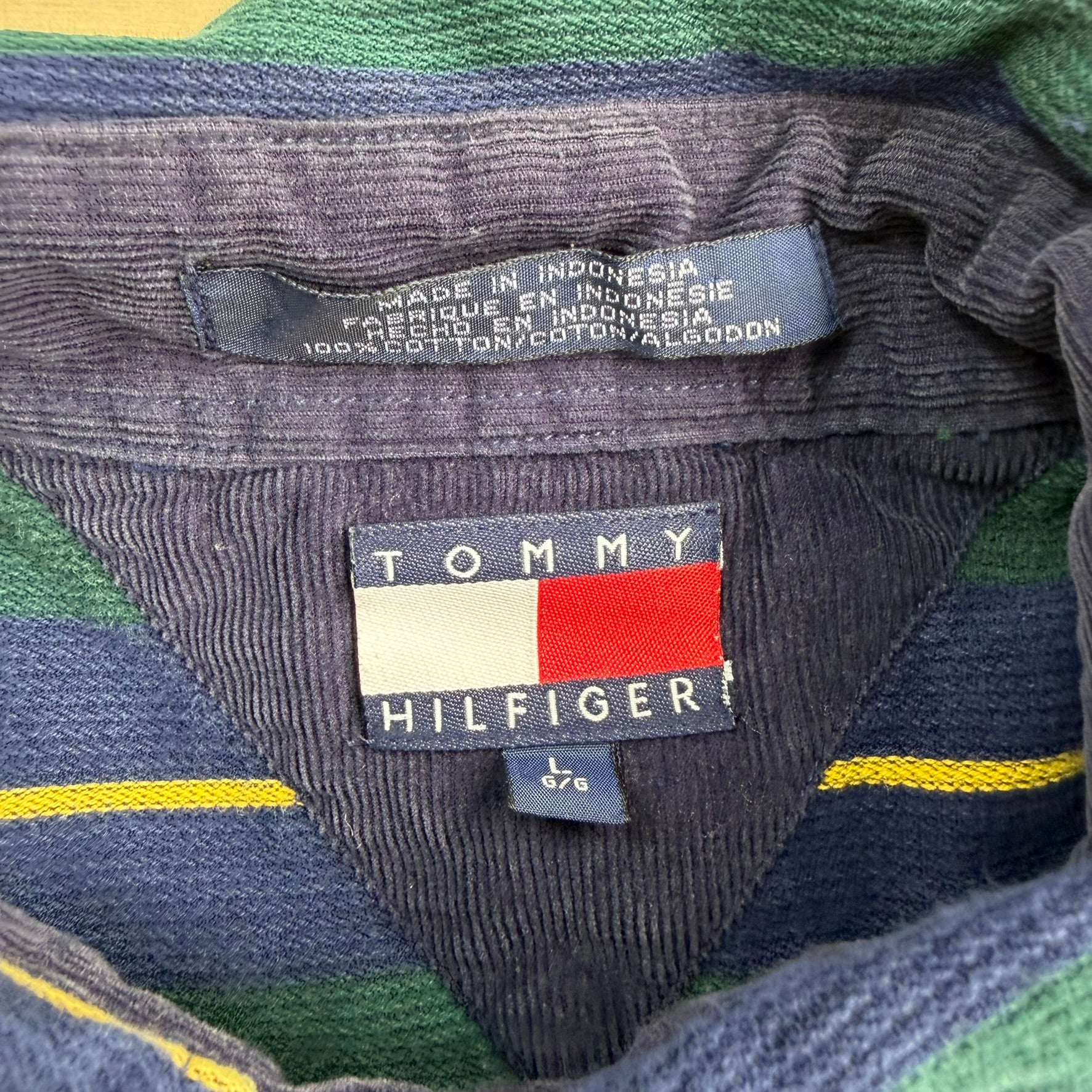 J- Vintage 90s Tommy Hilfiger Striped Button Down Shirt - L