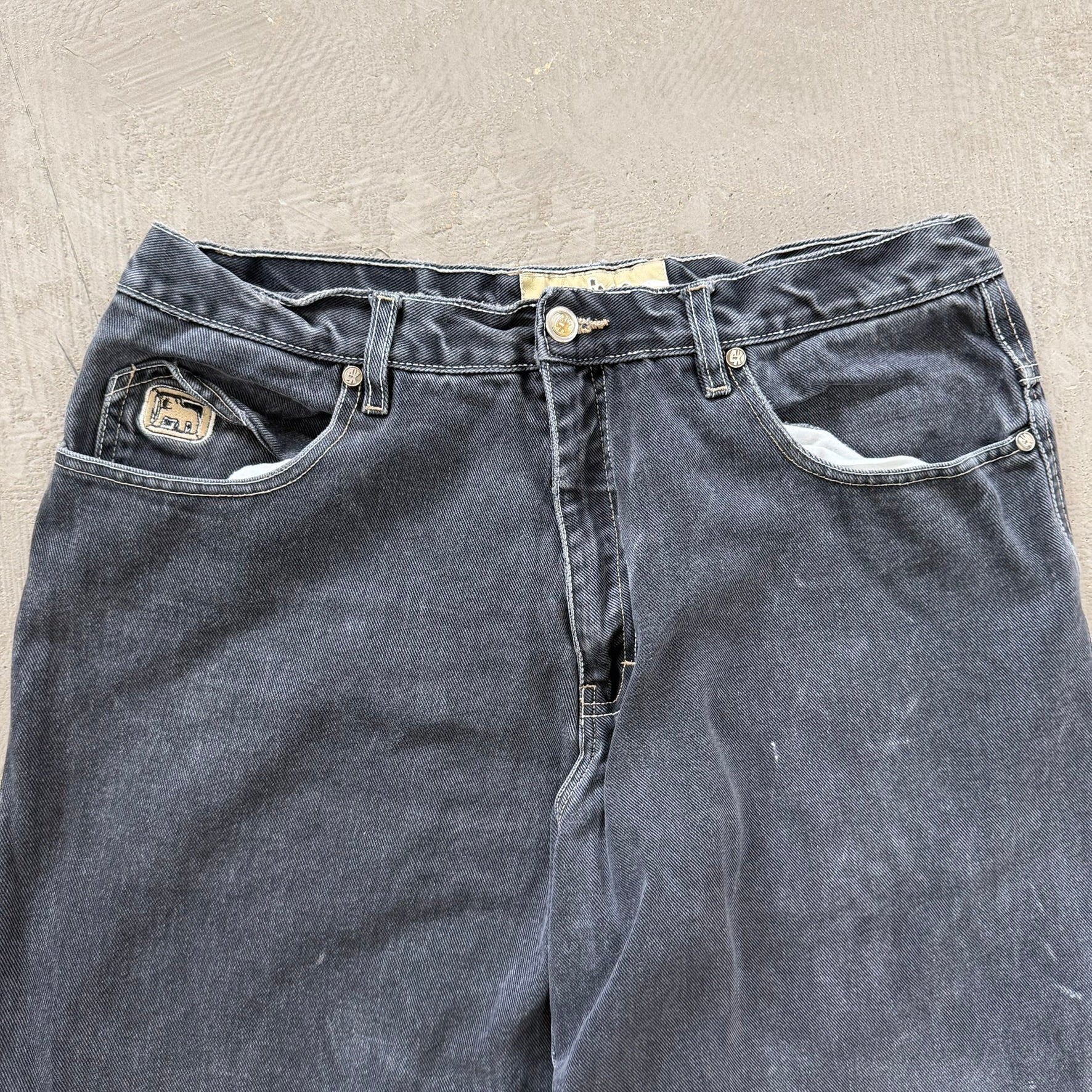 Vintage Exco Jeans Logo Faded Black Wide Leg Jeans - 35x29