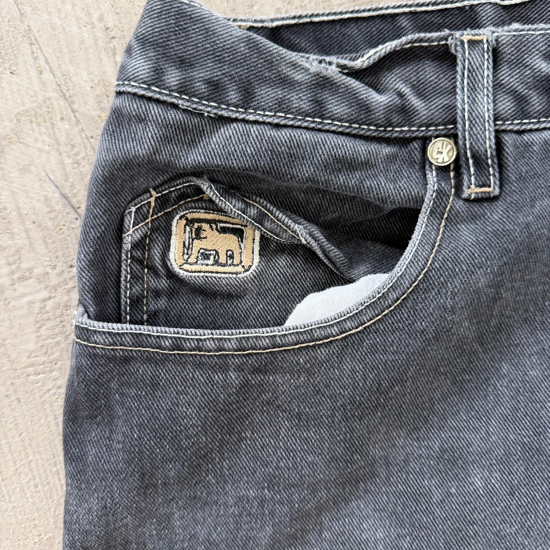 Vintage Exco Jeans Logo Faded Black Wide Leg Jeans - 35x29