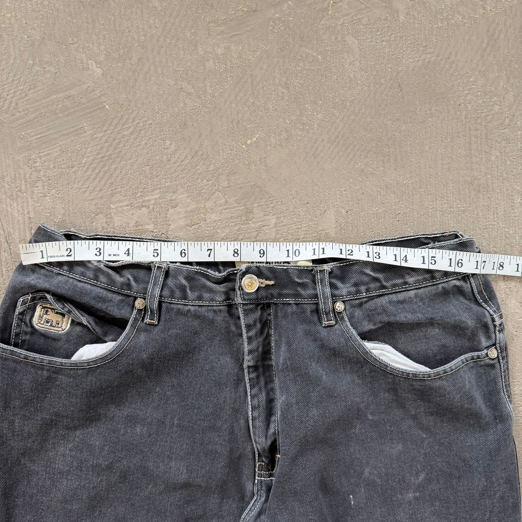 Vintage Exco Jeans Logo Faded Black Wide Leg Jeans - 35x29