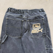 Vintage Exco Jeans Logo Faded Black Wide Leg Jeans - 35x29