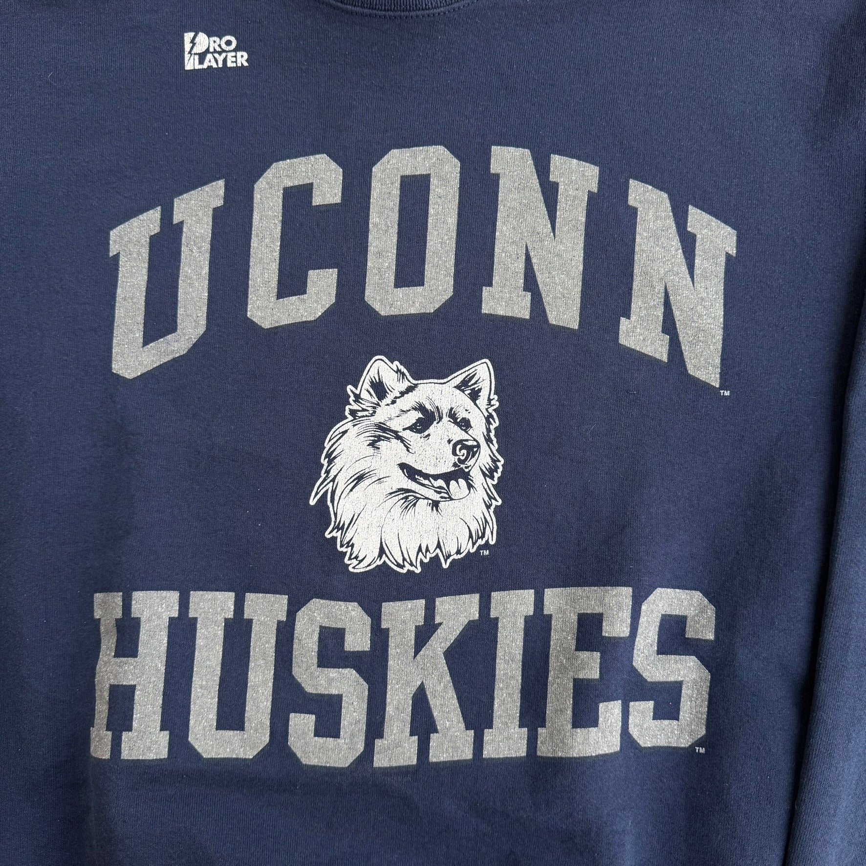 Vintage University Of Connecticut Huskies Pro Player Logo & Text Made In USA Crewneck - XL