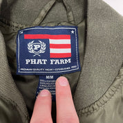 D- Vintage 1992 Phat Farm Satin Bomber Jacket w/ Patches