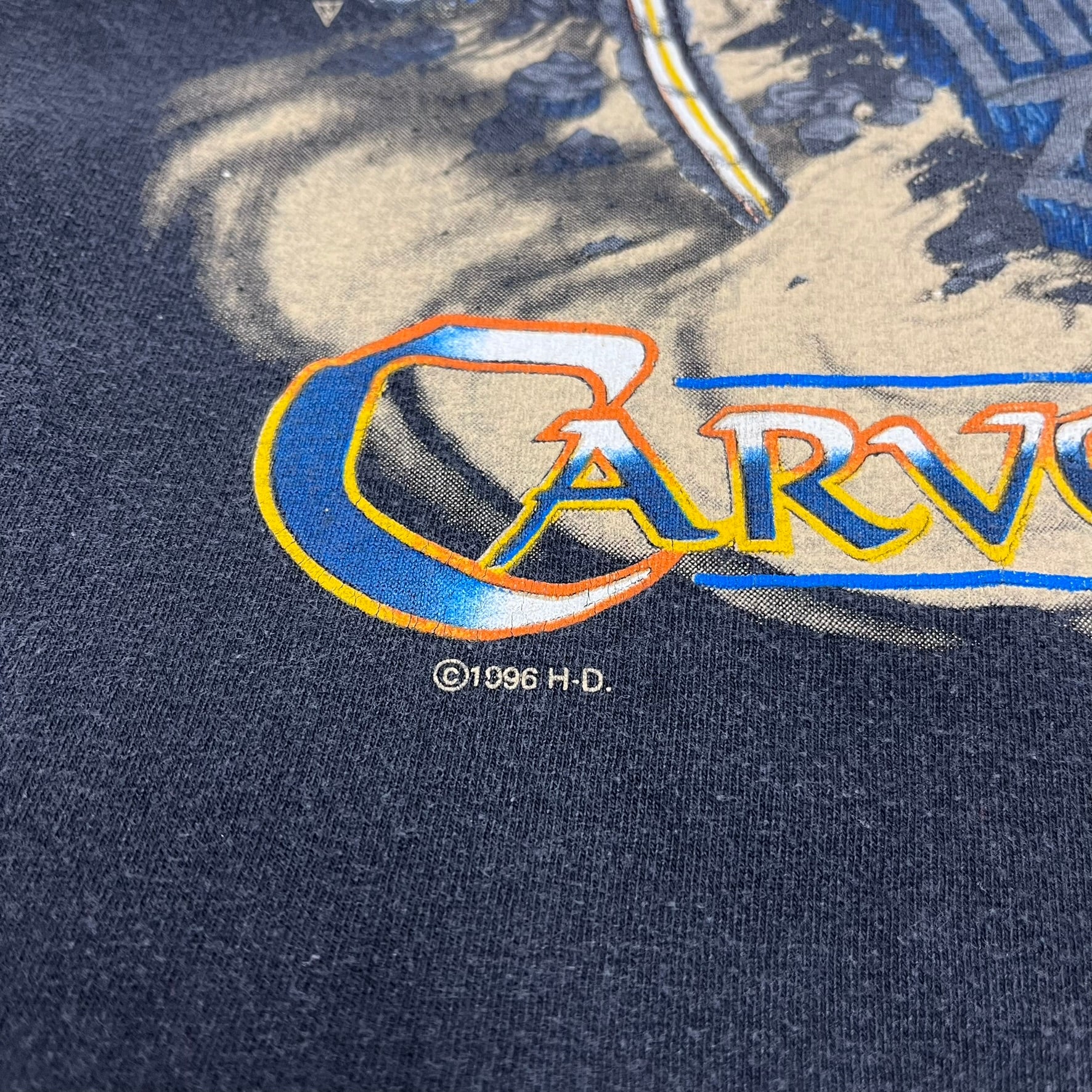 F- Vintage 1996 Harley Davidson A Legend Carved Stone Single Stitch Tee