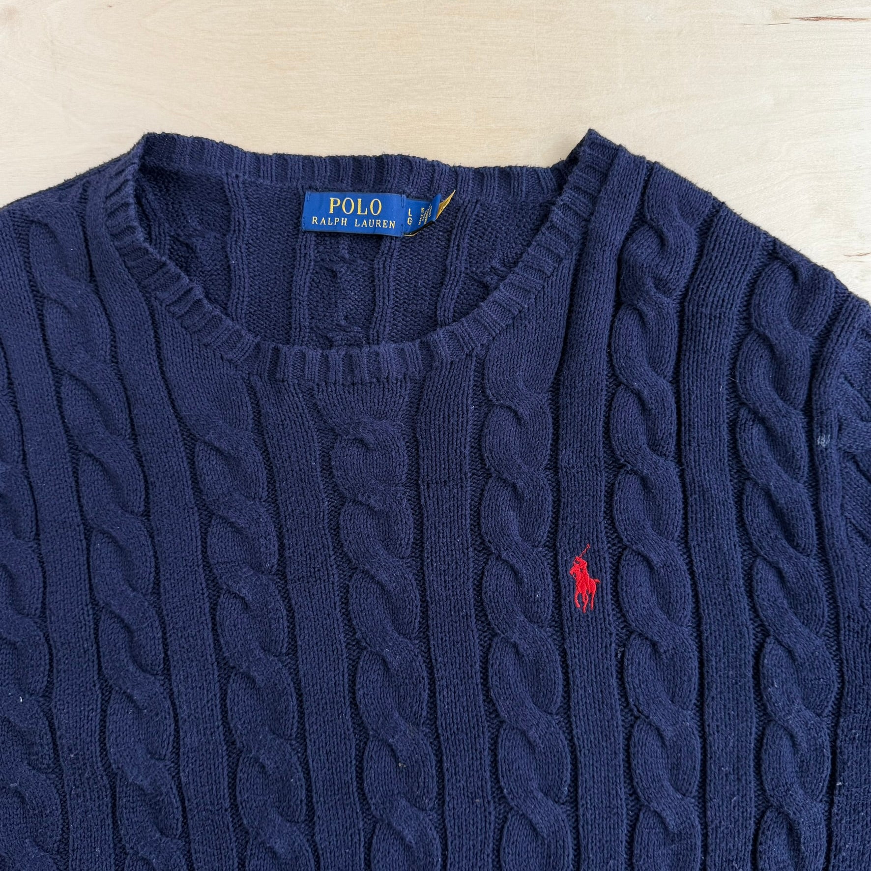 Polo Ralph Lauren Embroidered Logo Cable Knit Sweater - L