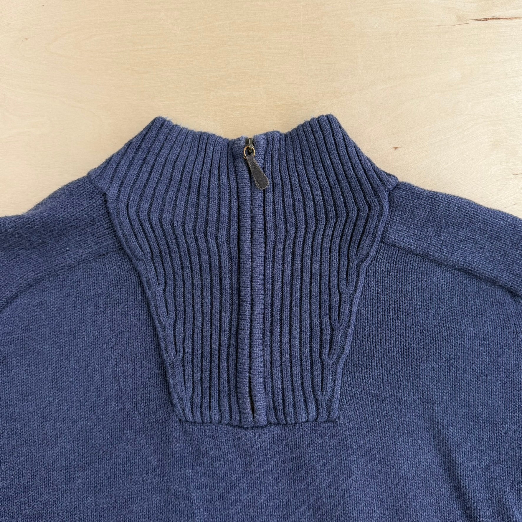 Vintage LL Bean Dull Navy Quarter Zip Knit Sweater - L