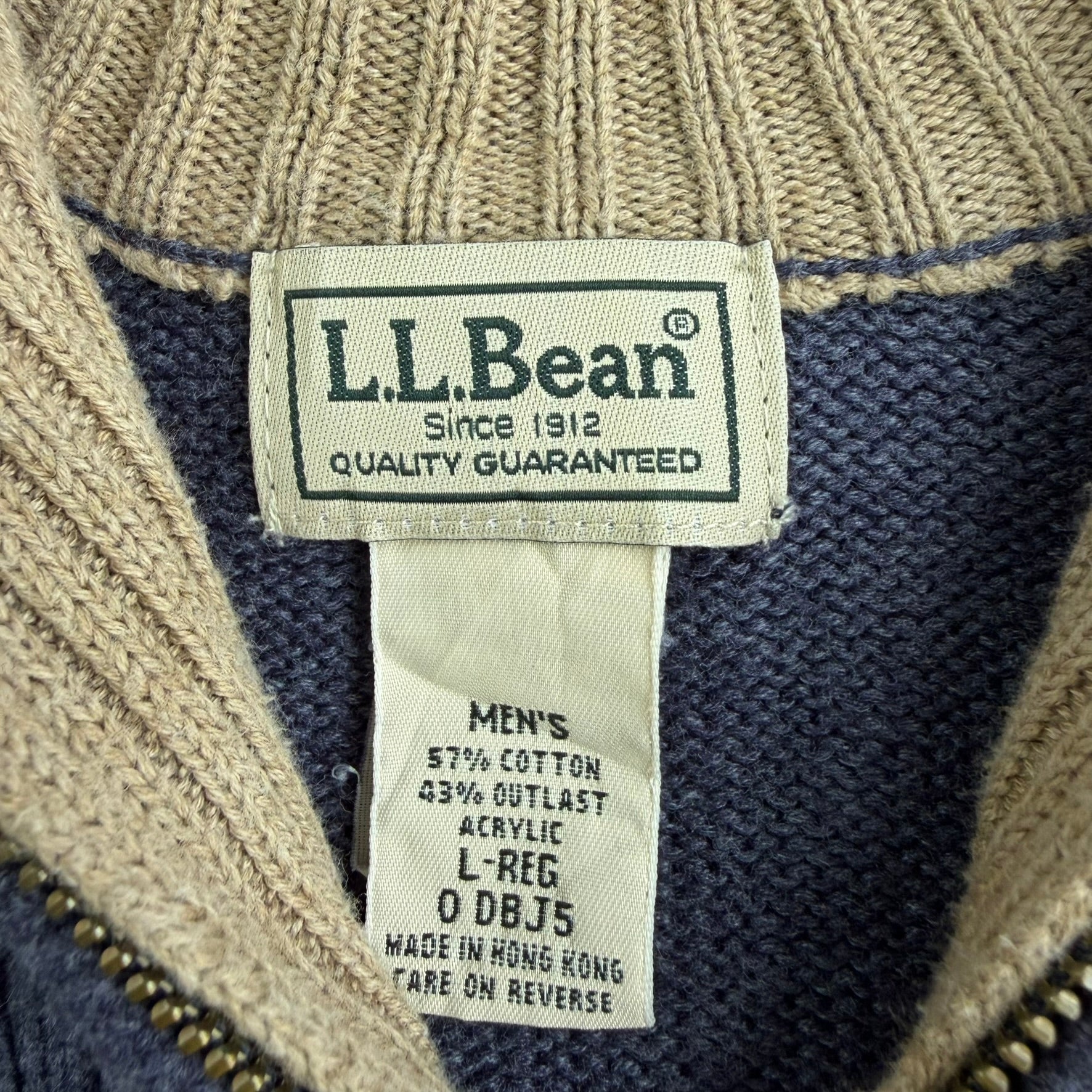 Vintage LL Bean Dull Navy Quarter Zip Knit Sweater - L