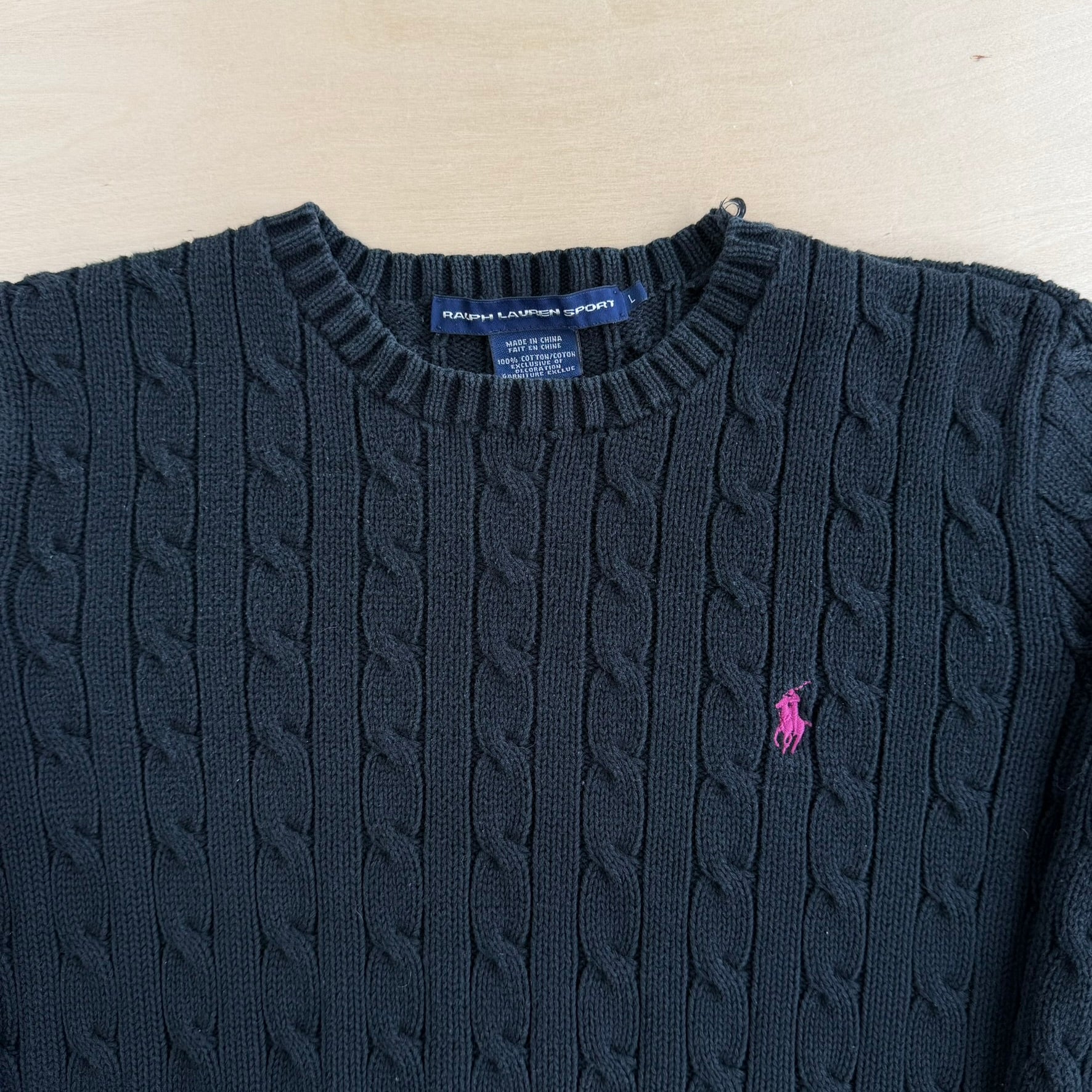 Vintage Women's Ralph Lauren Sport Embroidered Logo Black Knit Sweater - Women's L