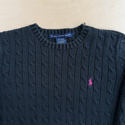 Vintage Women's Ralph Lauren Sport Embroidered Logo Black Knit Sweater - Women's L