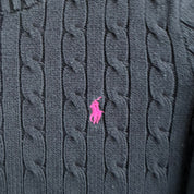 Vintage Women's Ralph Lauren Sport Embroidered Logo Black Knit Sweater - Women's L