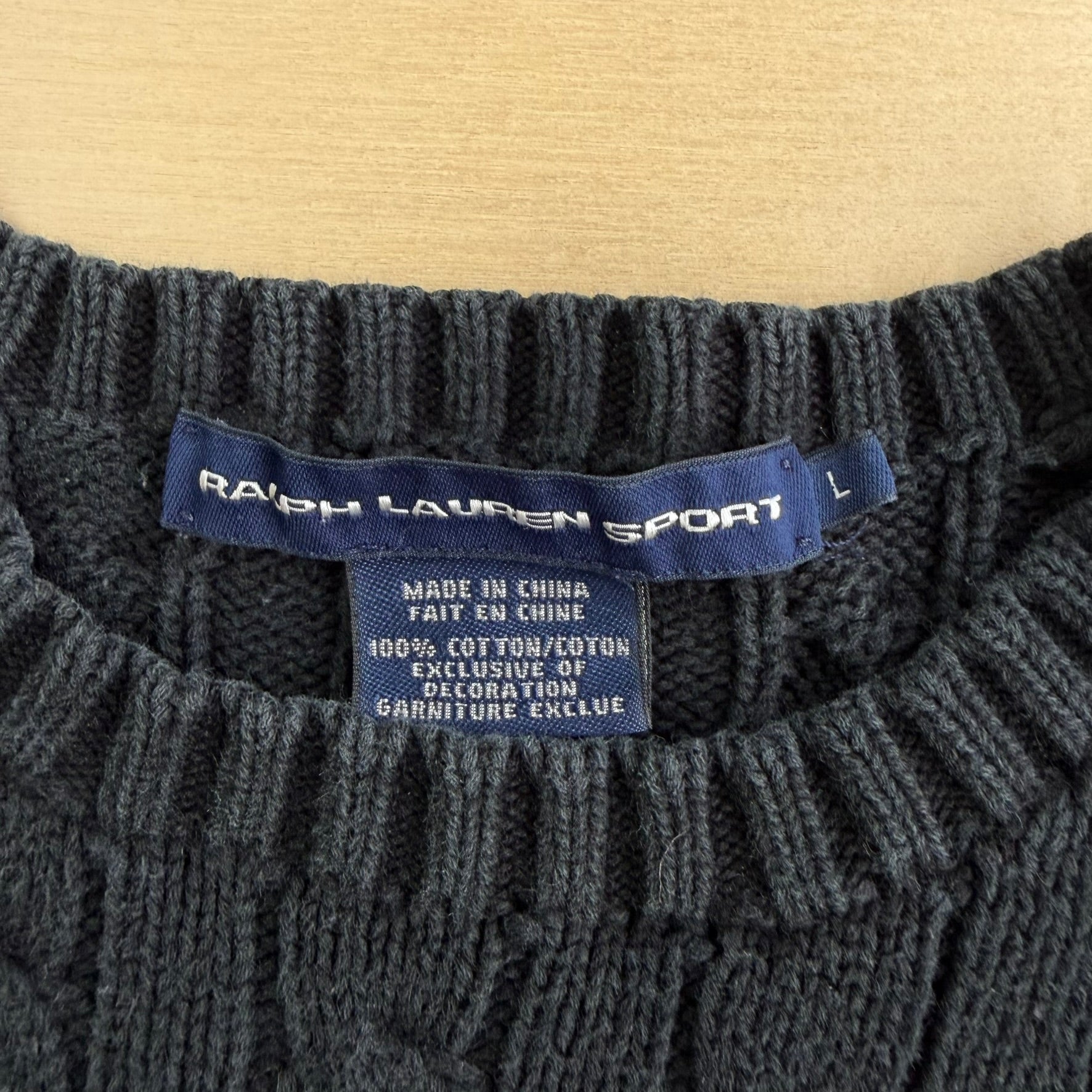 Vintage Women's Ralph Lauren Sport Embroidered Logo Black Knit Sweater - Women's L