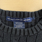 Vintage Women's Ralph Lauren Sport Embroidered Logo Black Knit Sweater - Women's L