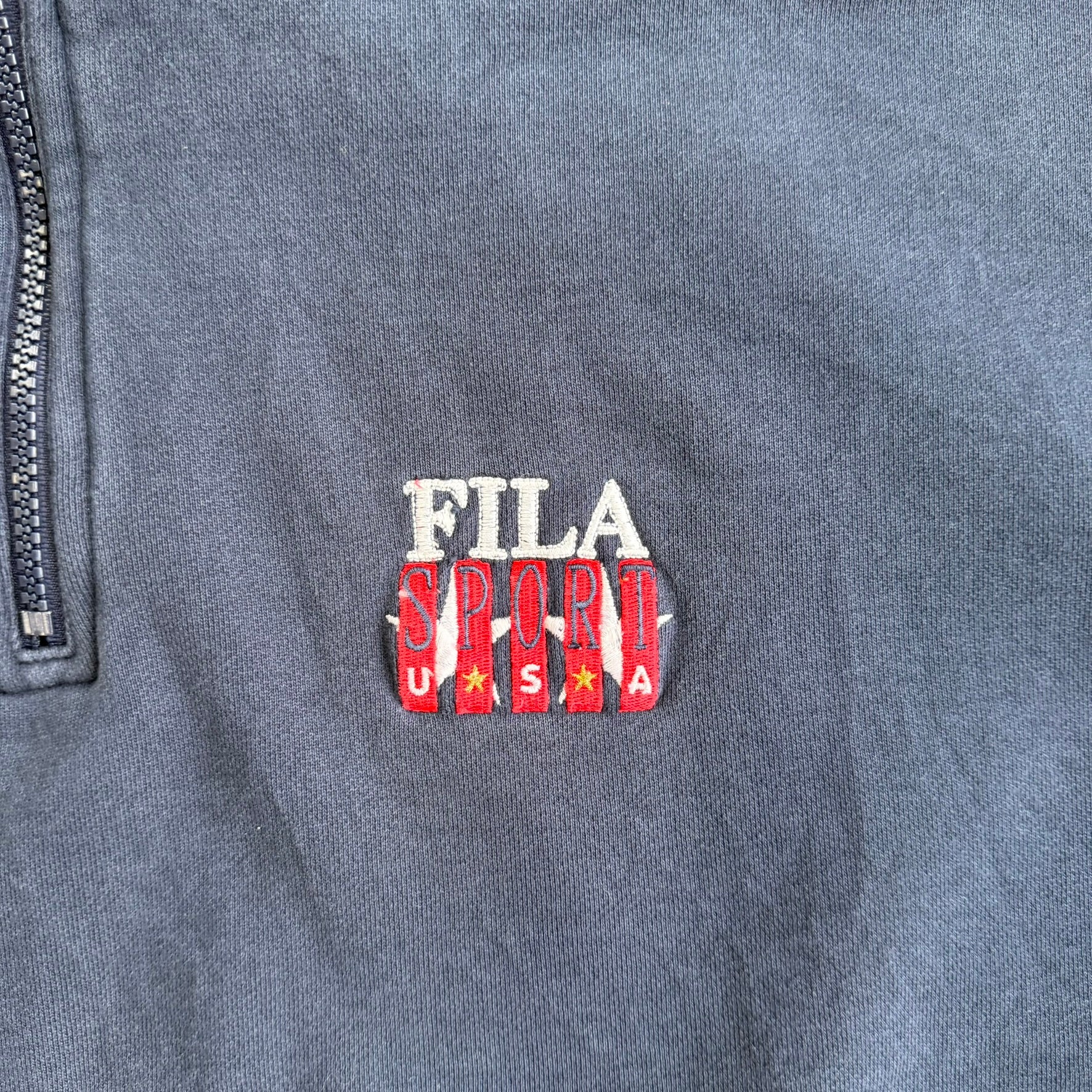 J- Vintage Fila Sport USA Embroidered Logo & Text Quarter Zip Crewneck - L (fits M)