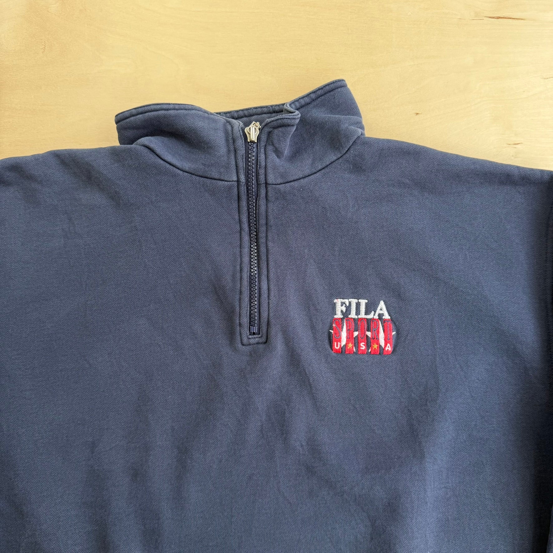 J- Vintage Fila Sport USA Embroidered Logo & Text Quarter Zip Crewneck - L (fits M)