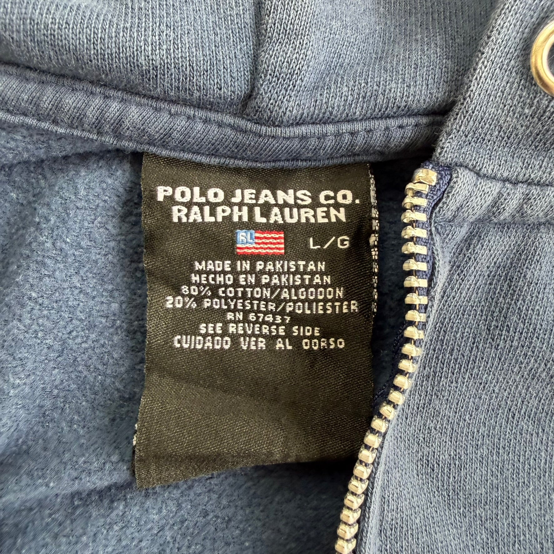 J- Vintage Polo Jeans Ralph Lauren Embroidered Logo Zip Up Hoodie - L