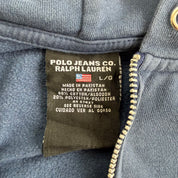 J- Vintage Polo Jeans Ralph Lauren Embroidered Logo Zip Up Hoodie - L