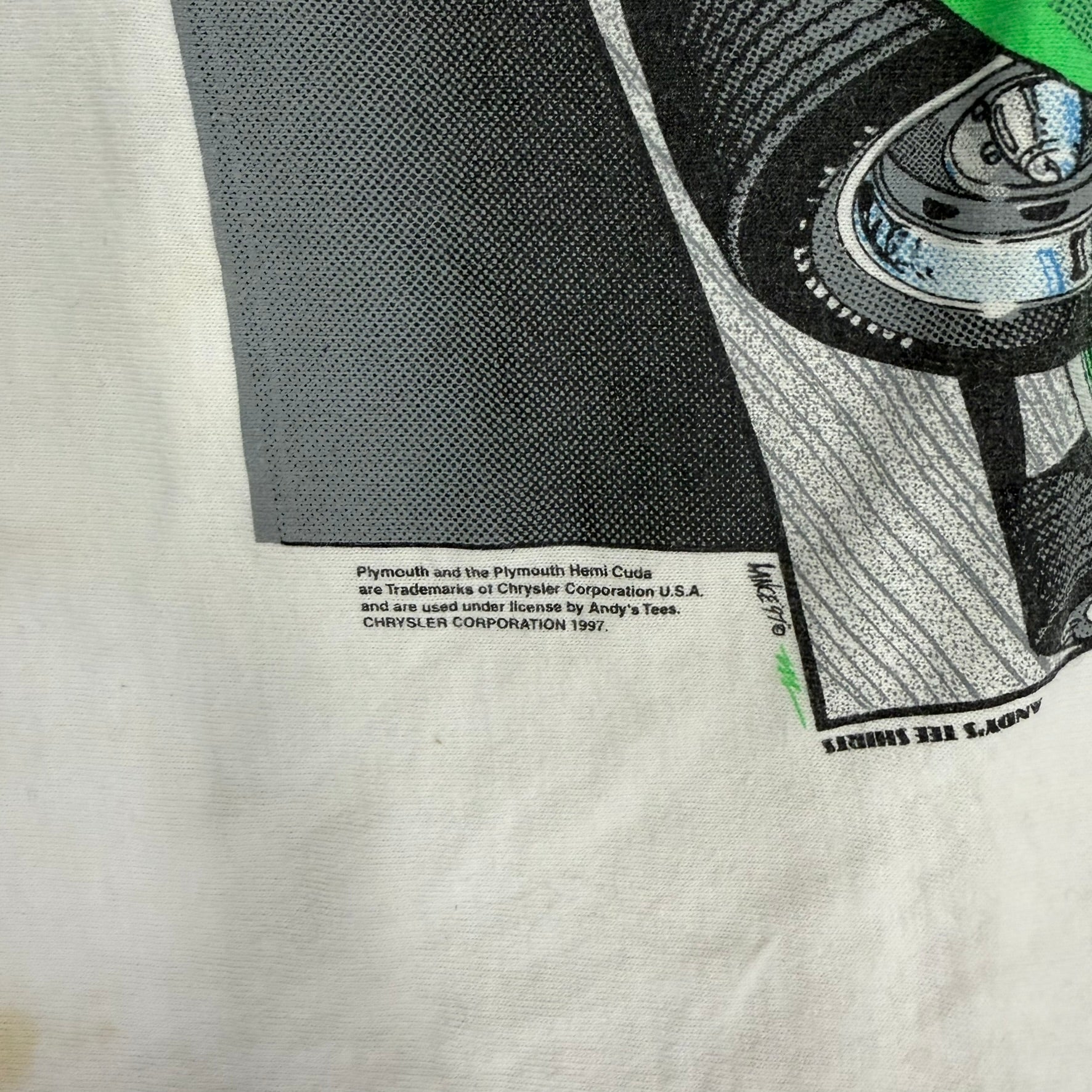 J- Vintage '97 Plymouth Cuda Campus Bully Car Graphic Tee - L