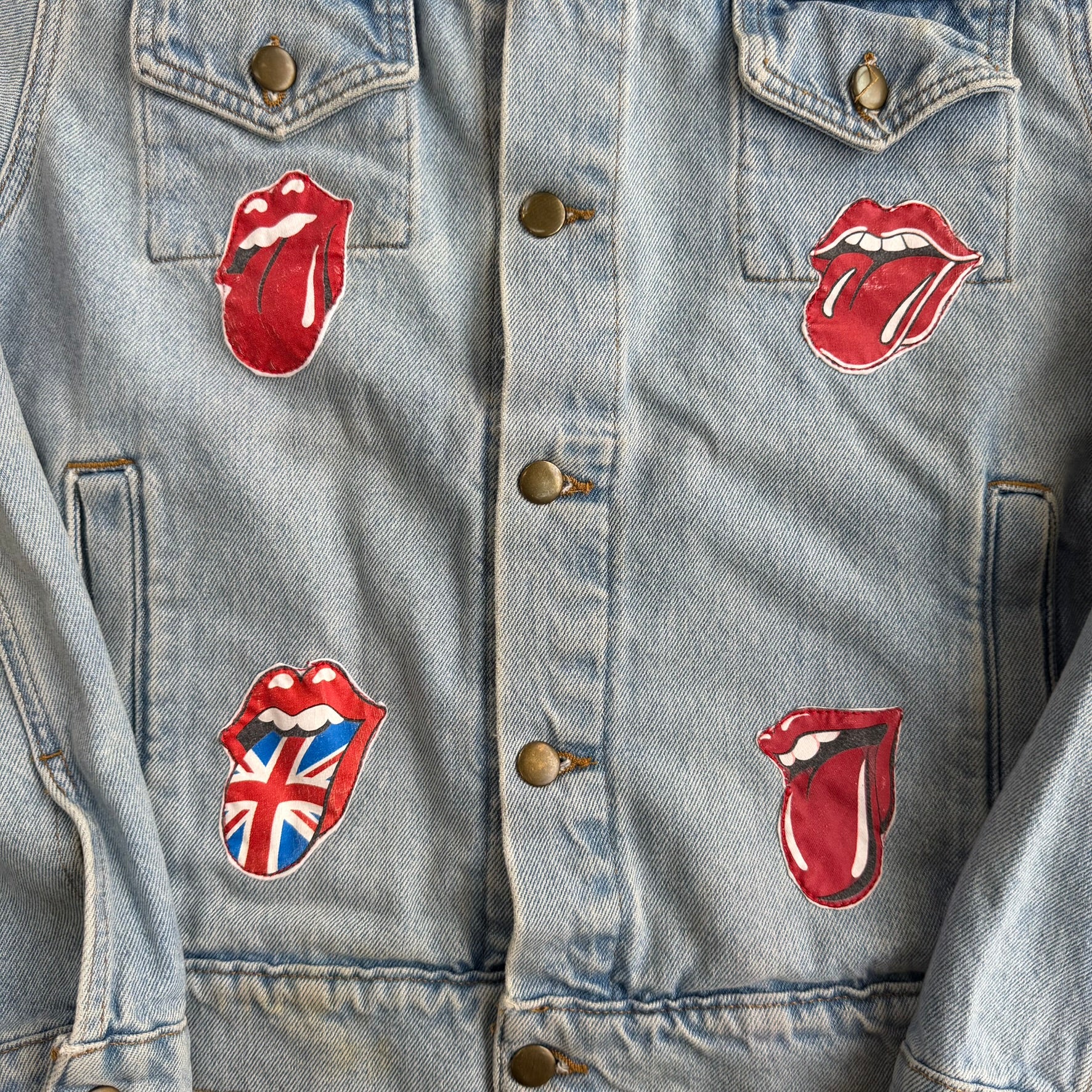 HOM The Rolling Stones Embroidered Tongue Logo Reworked Denim Jacket - M