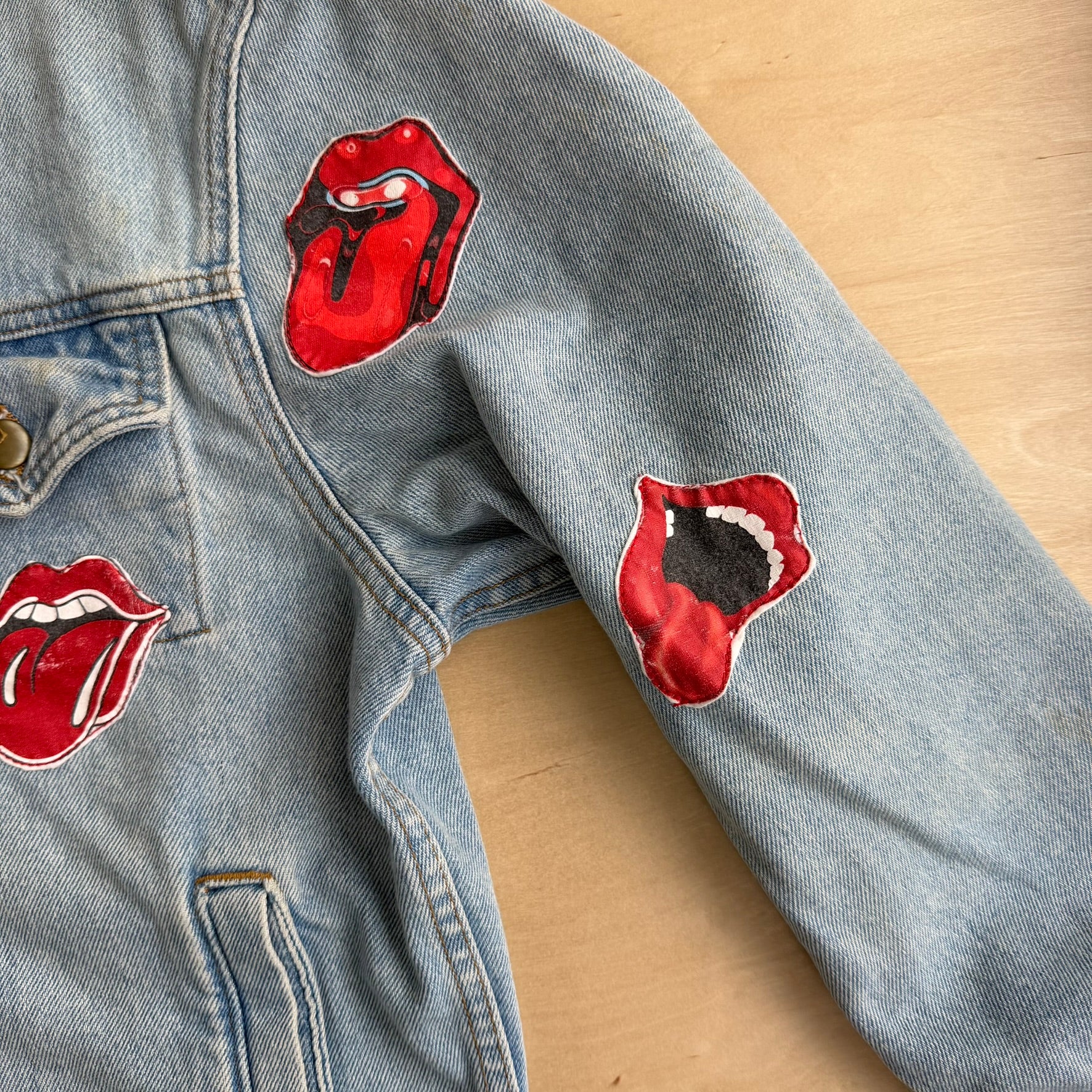 HOM The Rolling Stones Embroidered Tongue Logo Reworked Denim Jacket - M