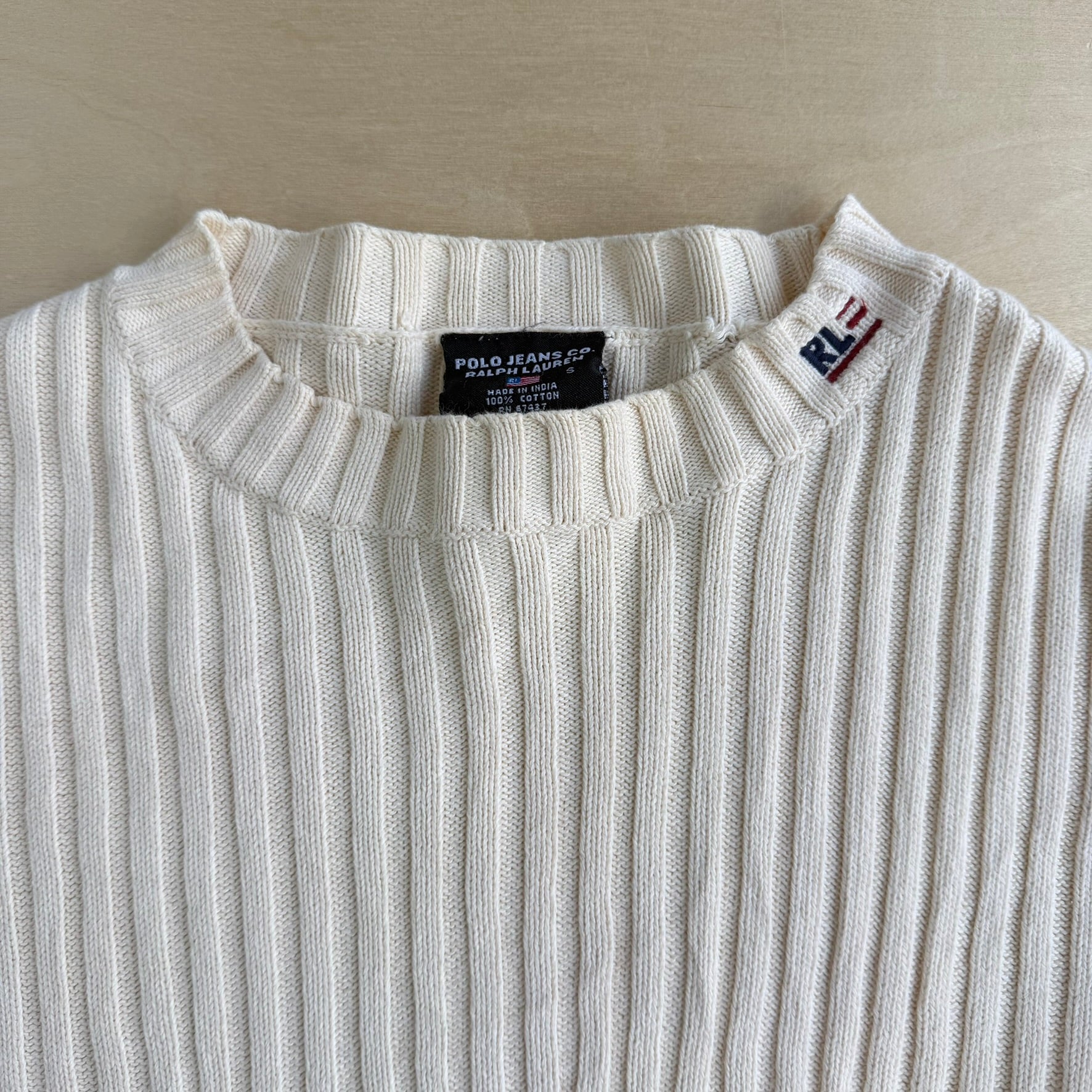 Vintage 00s Women's Polo Jeans RL Embroidered Text Ribbed Knit Sweater - Women's S