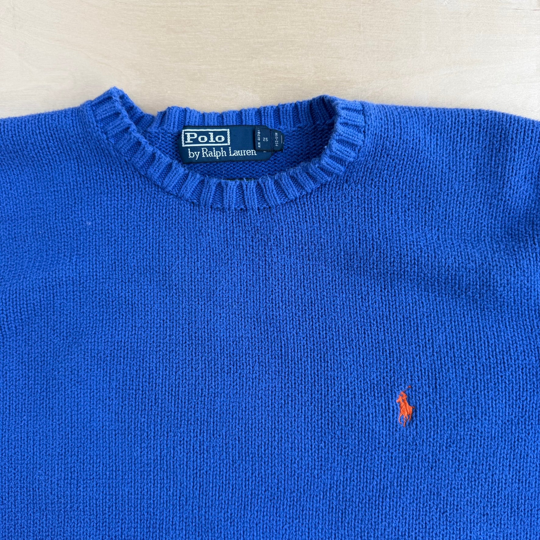 Vintage 90s Polo RL Embroidered Logo Blue Knit Sweater - XL