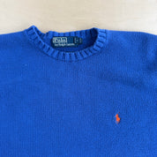 Vintage 90s Polo RL Embroidered Logo Blue Knit Sweater - XL