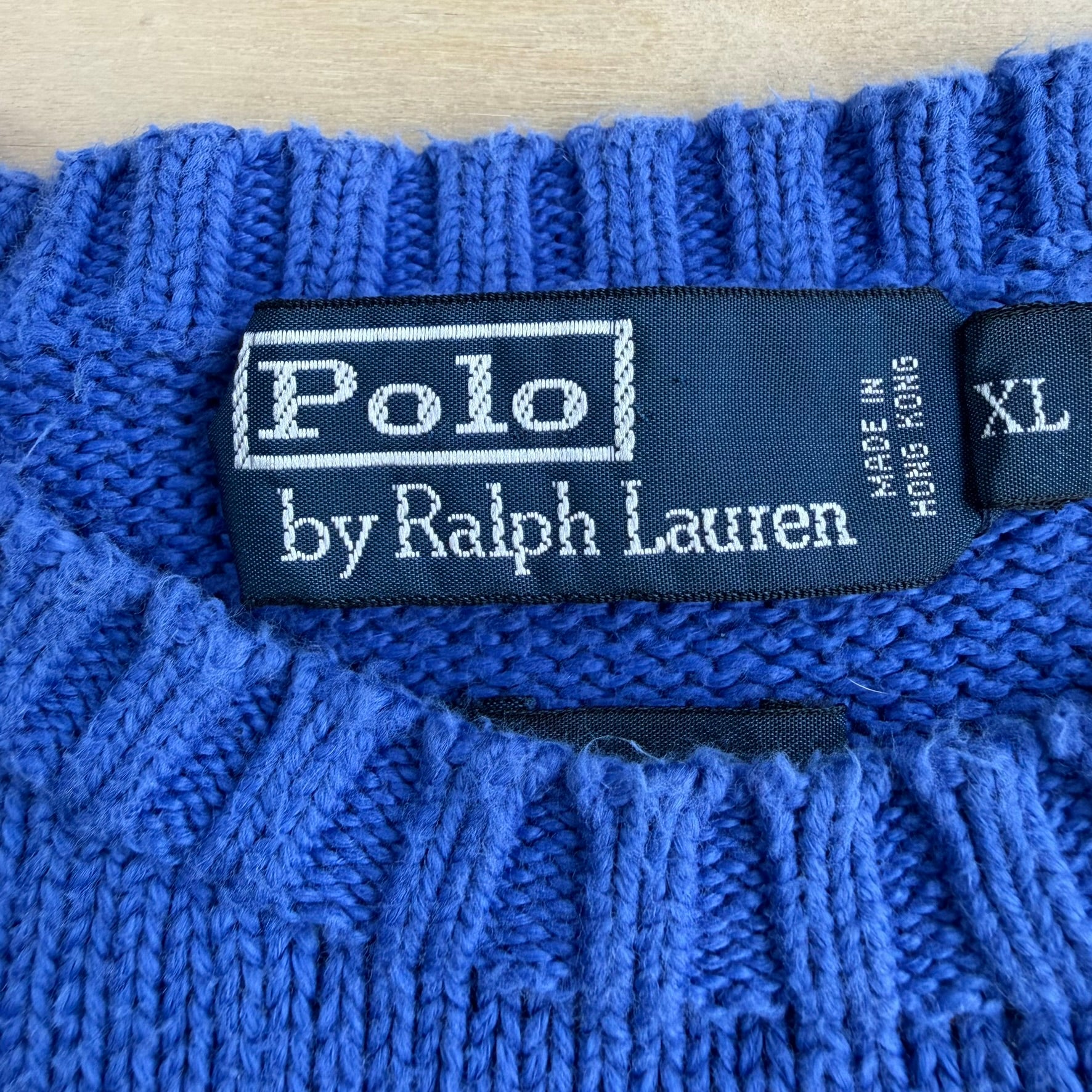 Vintage 90s Polo RL Embroidered Logo Blue Knit Sweater - XL