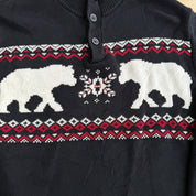 Chaps RL Bears Black Henley Knit Sweater - XL