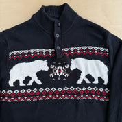 Chaps RL Bears Black Henley Knit Sweater - XL