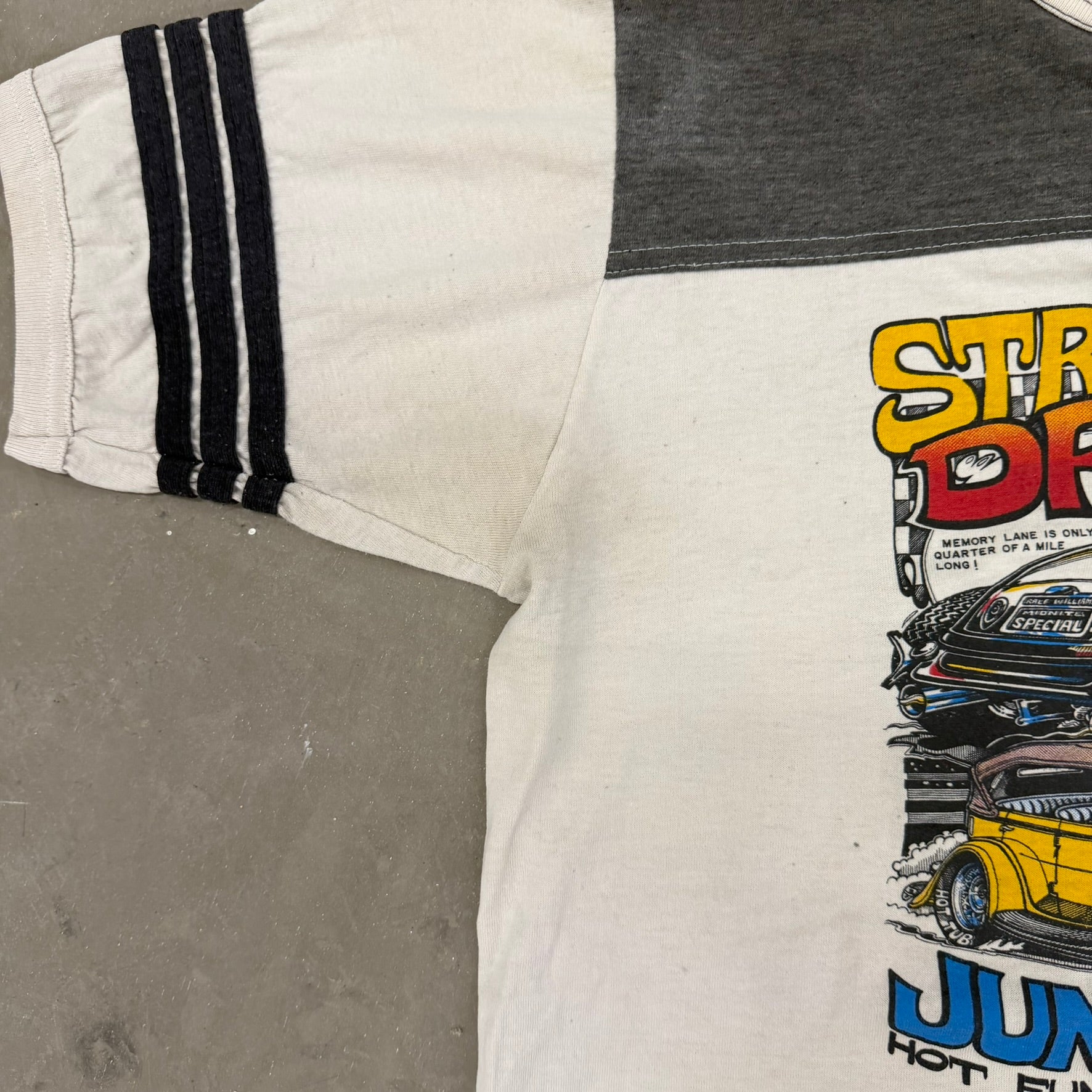 J- Vintage '84 Street Rod Drags Car Graphic Ringer Tee - L