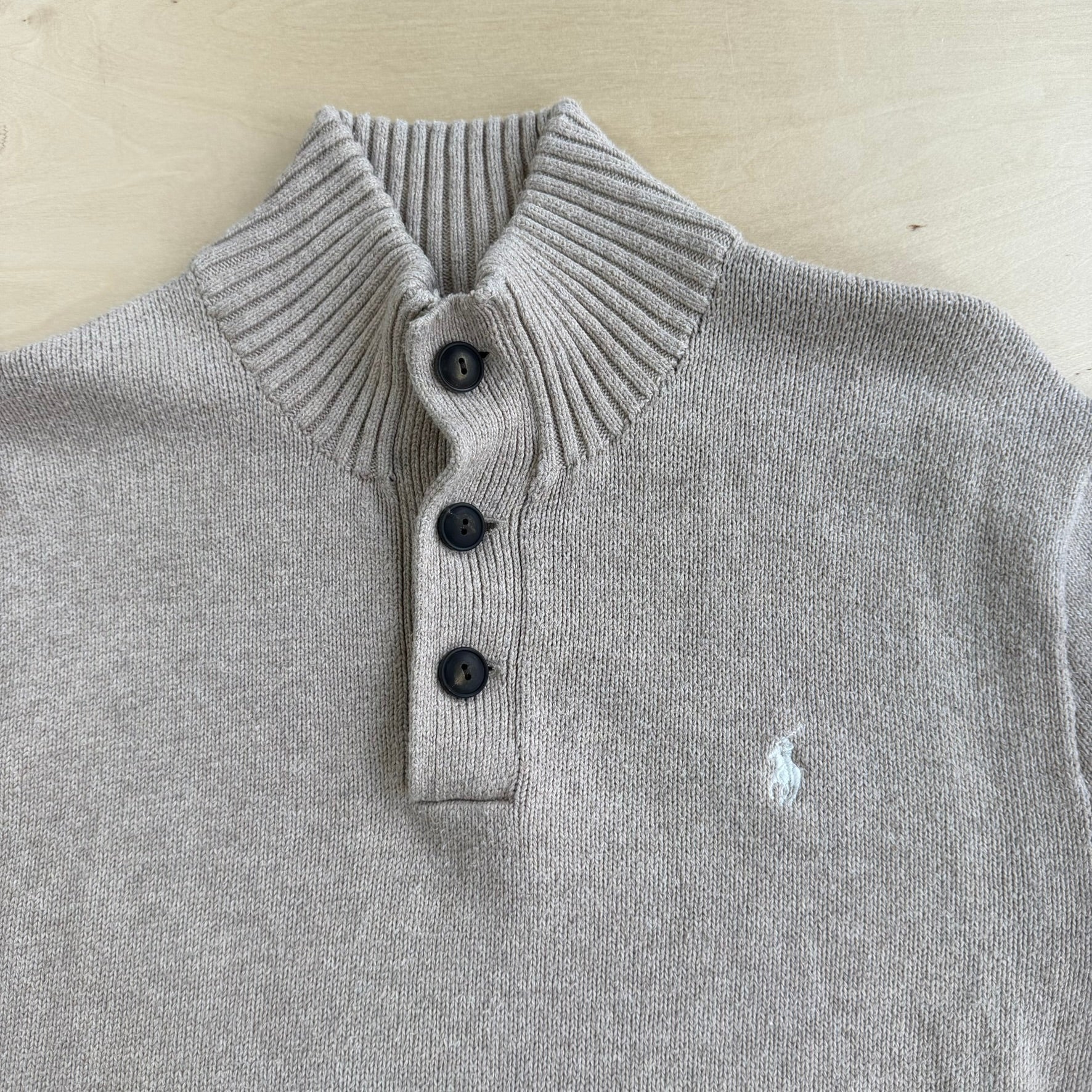 Polo RL Embroidered Logo Khaki Henley Knit Sweater - L