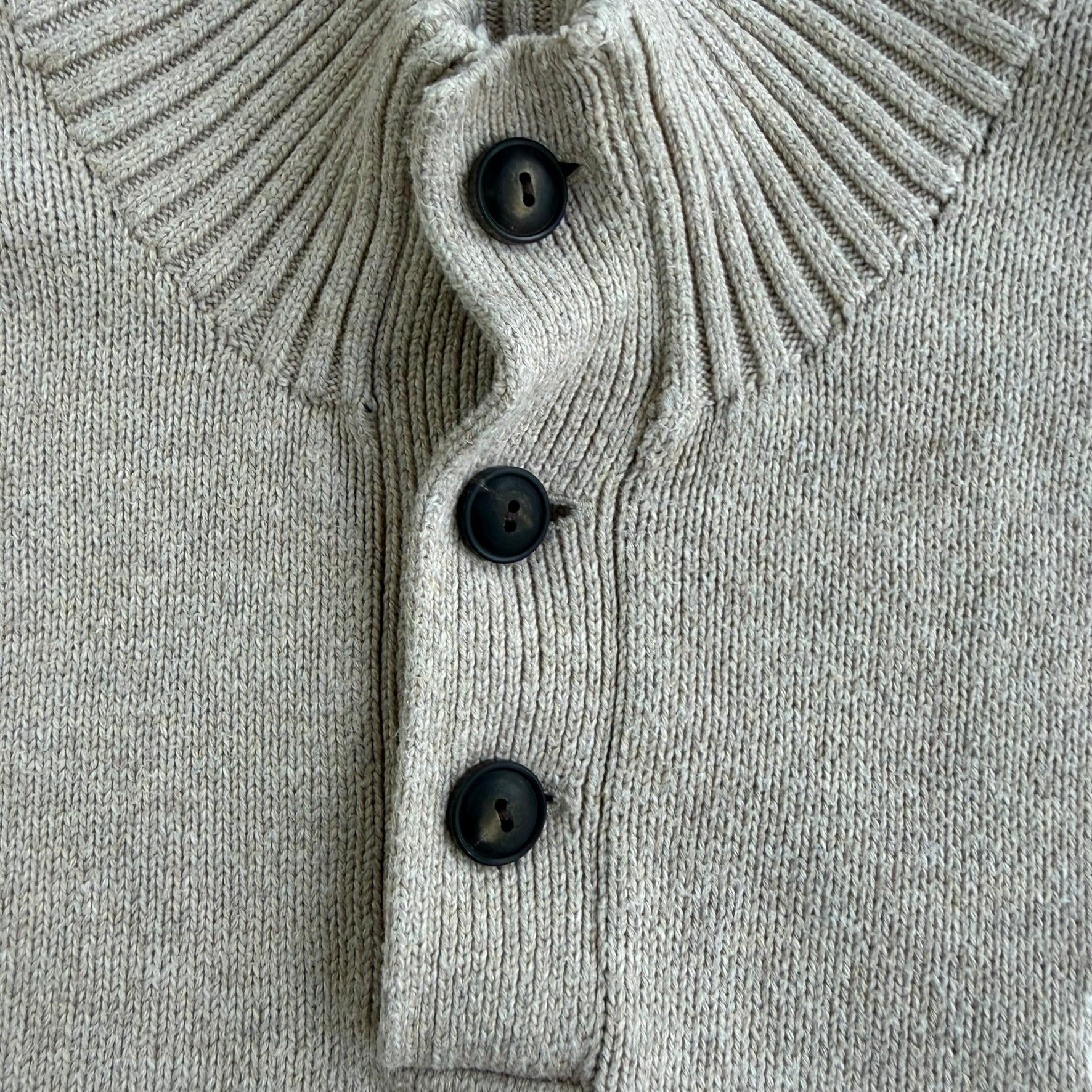 Polo RL Embroidered Logo Khaki Henley Knit Sweater - L