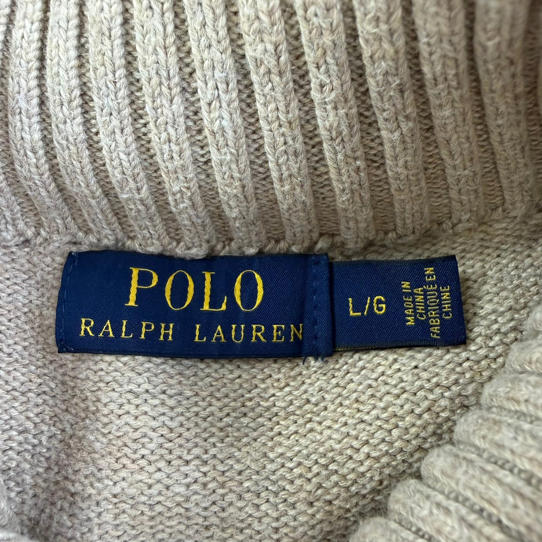Polo RL Embroidered Logo Khaki Henley Knit Sweater - L